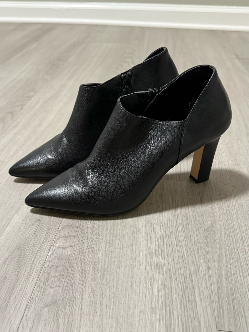 Cole Haan Black Pointed-Toe High Heel Booties with Side Zip